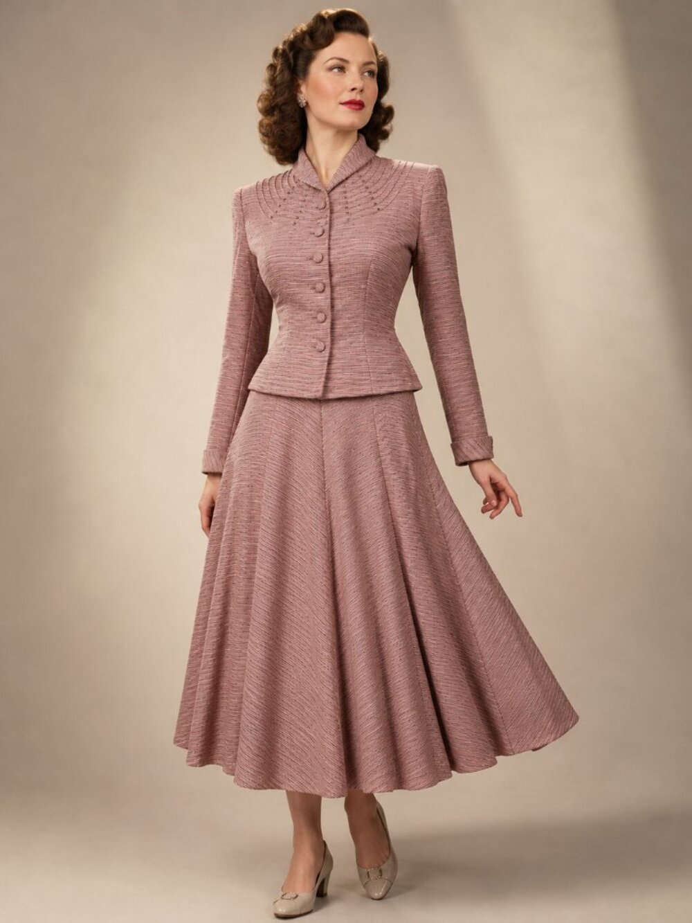 🌸 Glamorous Vintage Late 1940s Dusty Pink New Look Skirt Suit 🌸